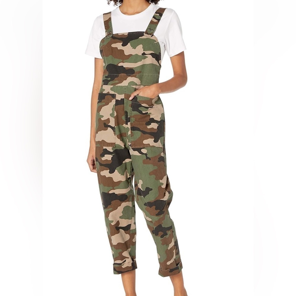 [M/10]RVCA Green and Brown Camouflage Ankle Cropped Jumpsuit Overall